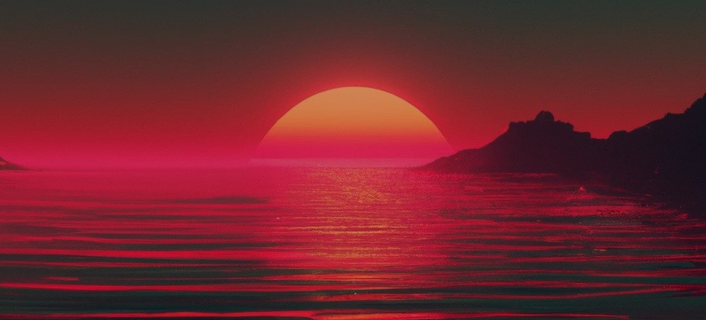 An illustration of a red sunset